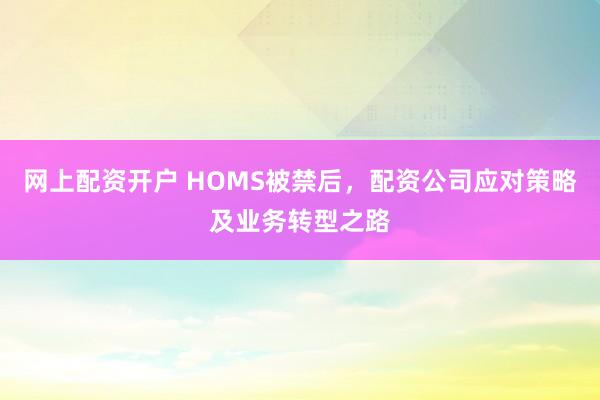 网上配资开户 HOMS被禁后，配资公司应对策略及业务转型之路